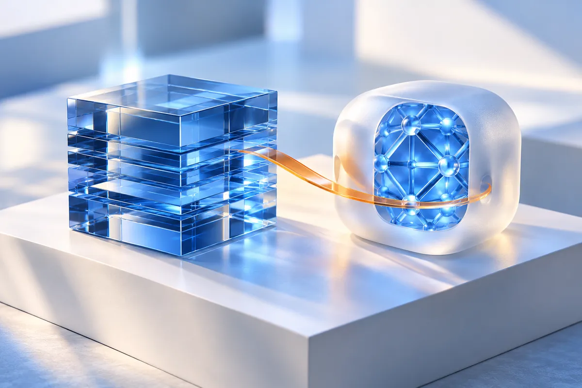 Two modular blue glass objects representing a connected AI product concept